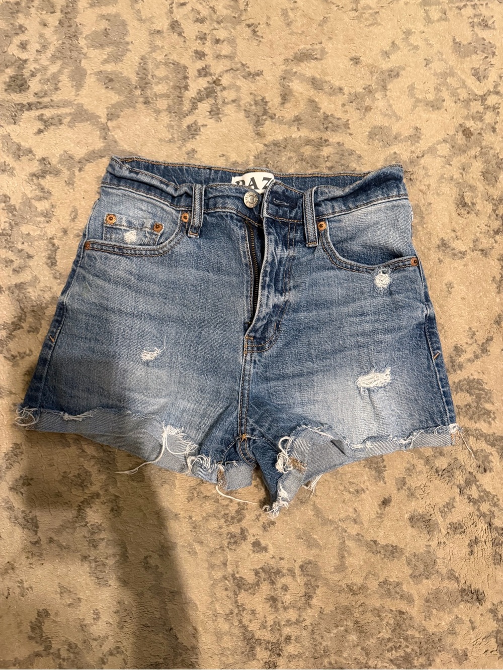 Distressed High-Rise Denim Jean Shorts - Medium Blue